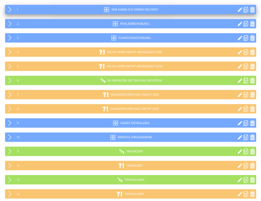 Text Assistent Elemente-Liste