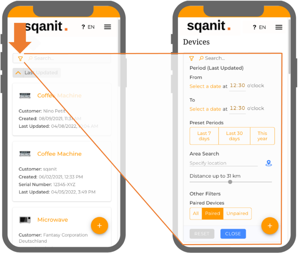 Filters in the mobile application