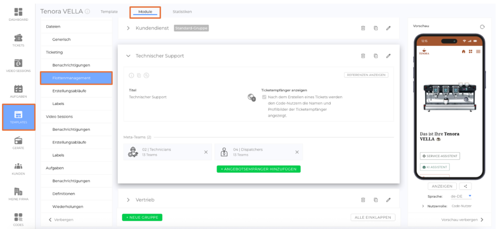 Flottenmanagement Gruppe mit Meta-Team