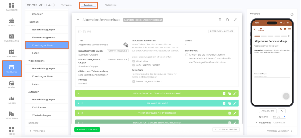 Ticket-Erstellungsablauf mit Gruppe