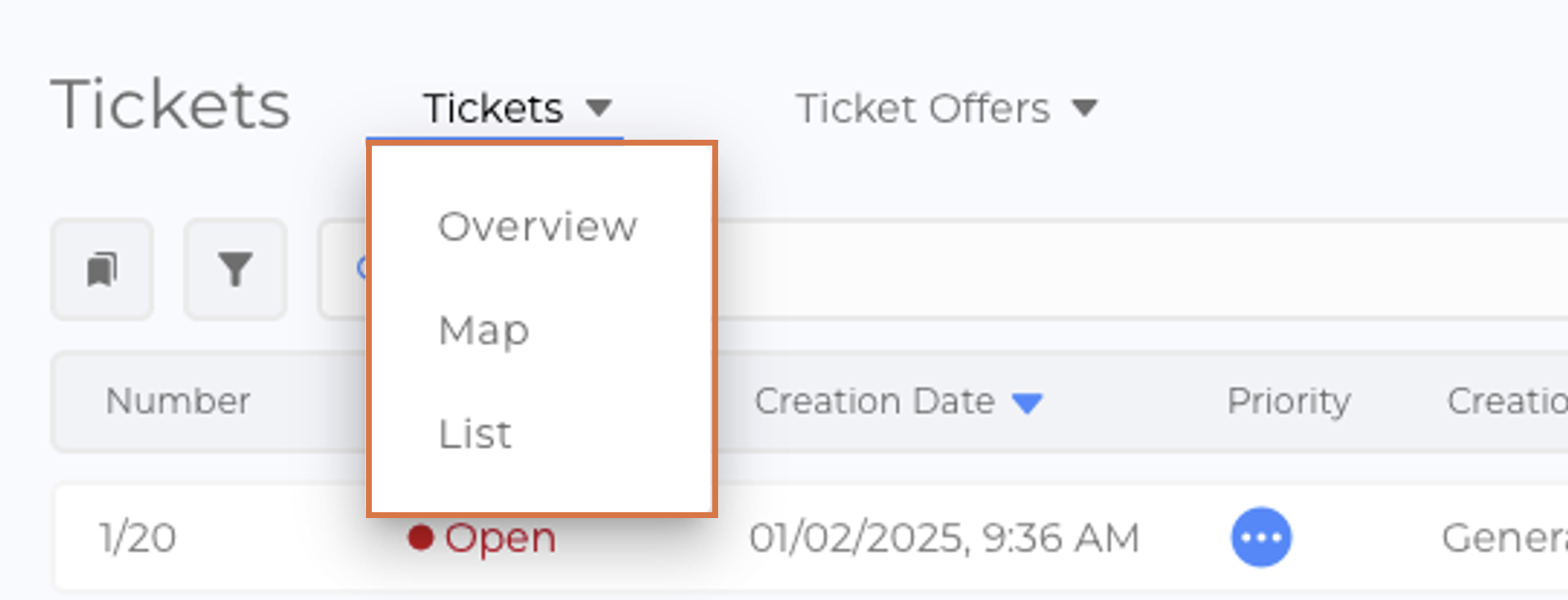 Tickets Overview Dropdown Menu EN