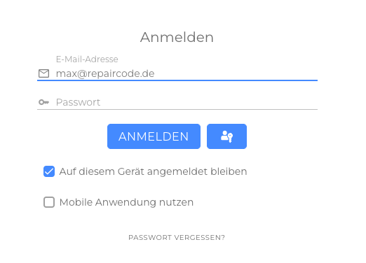 Screenshot Login auf der Plattform Anmeldung mit EMail und Passwort